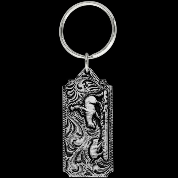 Cutting horse, The Cutting Horse keychain includes beautiful, engraved scrolls, a 3D cutting figure, back engraving, and a key ring attachment. Each silver key chain